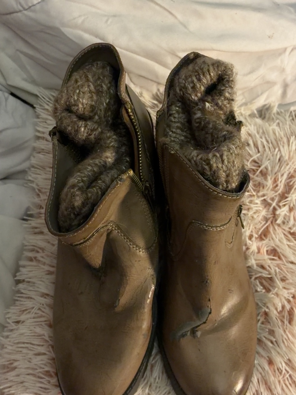 Nine West Brown Leather Ankle Boots with Faux Fur Lining